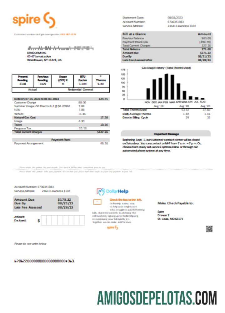 Projeto de lei comercial de serviços públicos Spire Gas, SCR modelo